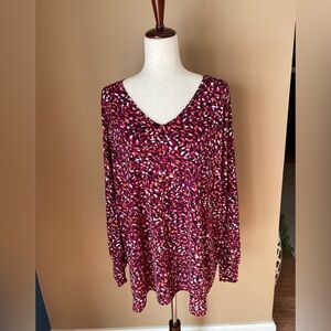 Susan Graver Liquid Knit Blouse Top Balloon Sleeve 2X Speckle Dotted Stretch